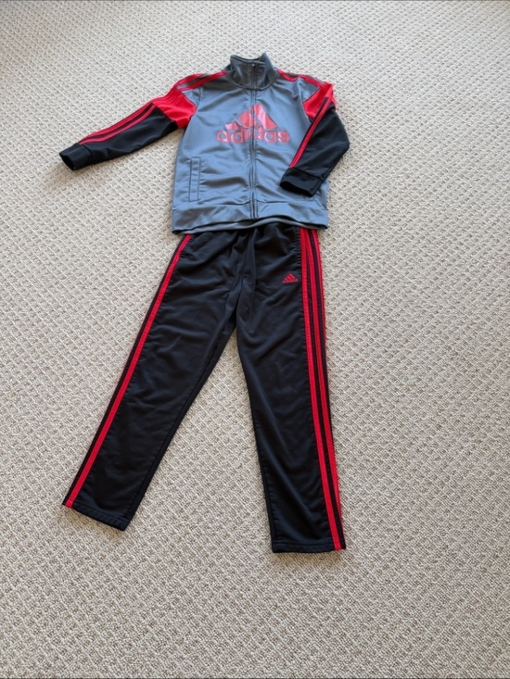 adidas Gray and Red Youth Athletic Track Set